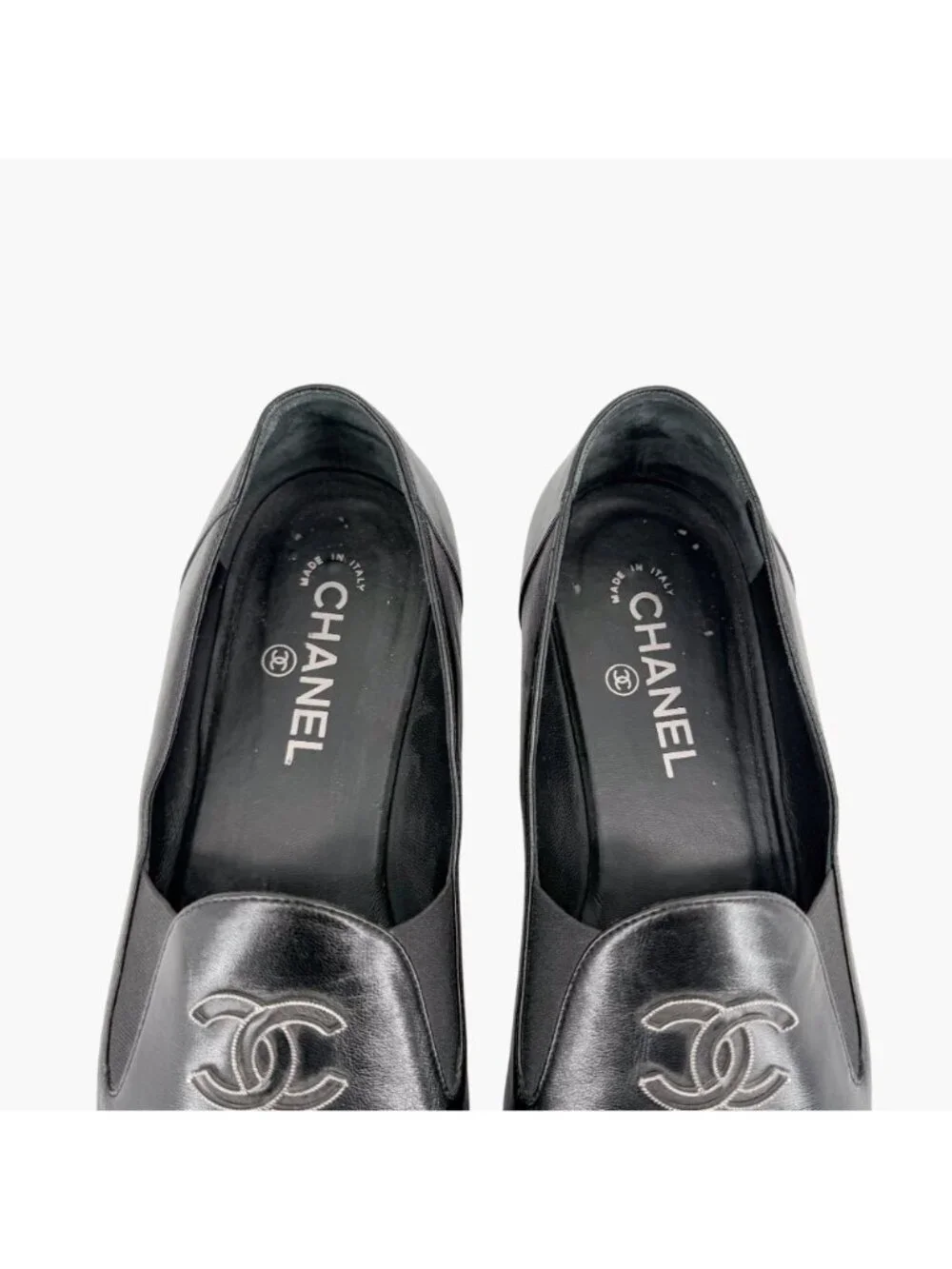 Chanel CC Slip On Loafers Flats Black Leather Size 41 US 10-10.5 Women’s